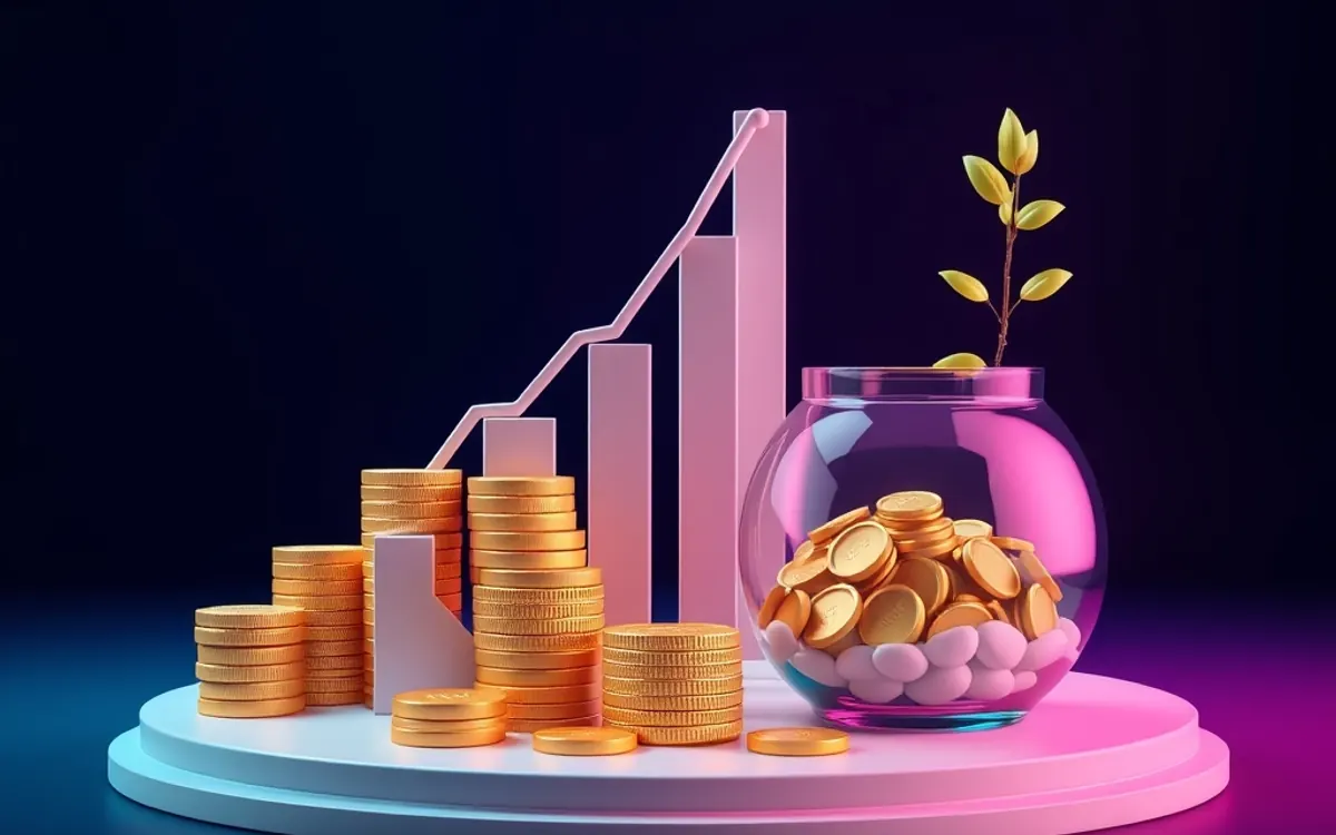 Imagem de um artigo de finanças pessoais sobre o yuan, com moedas e um vaso de água.